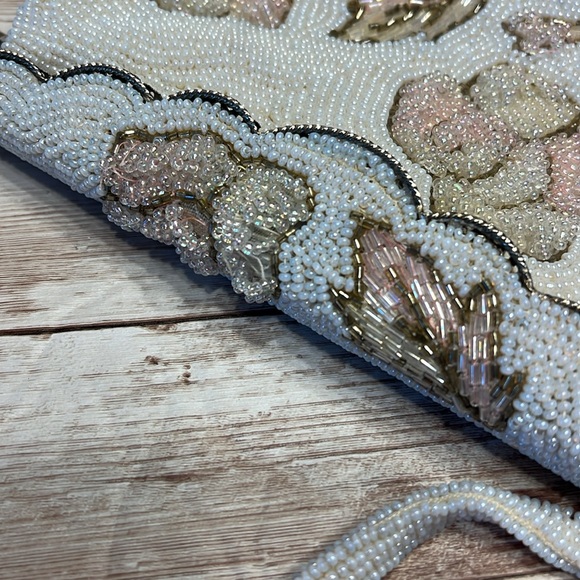Vintage Off White and Pink Beaded Small Purse Wristlet Clutch - Picture 3 of 11